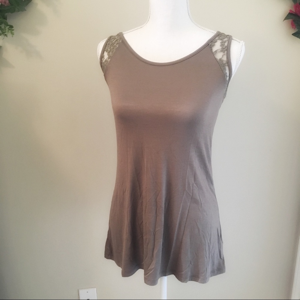 Boaz Taupe Brown Lace Back Tank Top Small